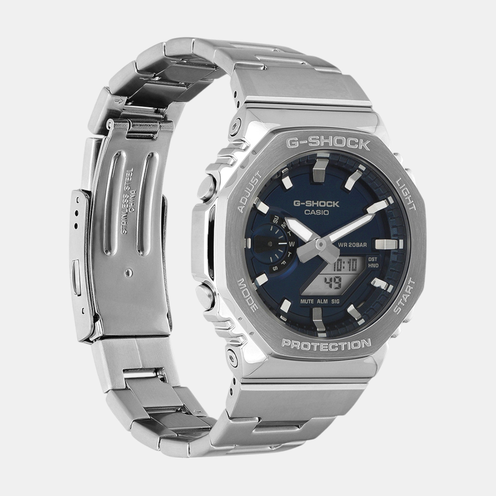 G-Shock Men Quartz Blue Dial Analog-Digital Stainless Steel Watch G1614