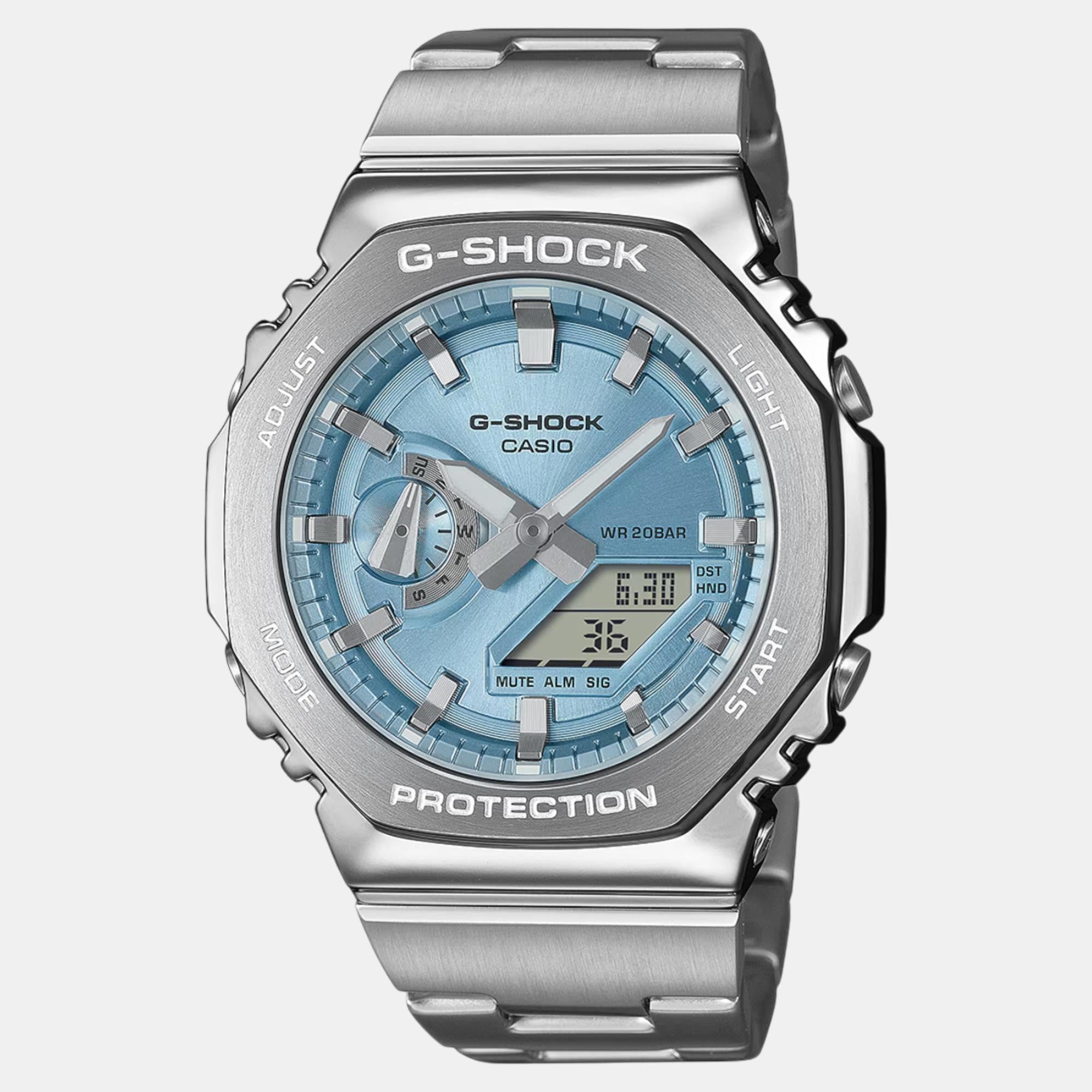 G-Shock Men Quartz Light Blue Dial Analog-Digital Stainless Steel Watch G1613