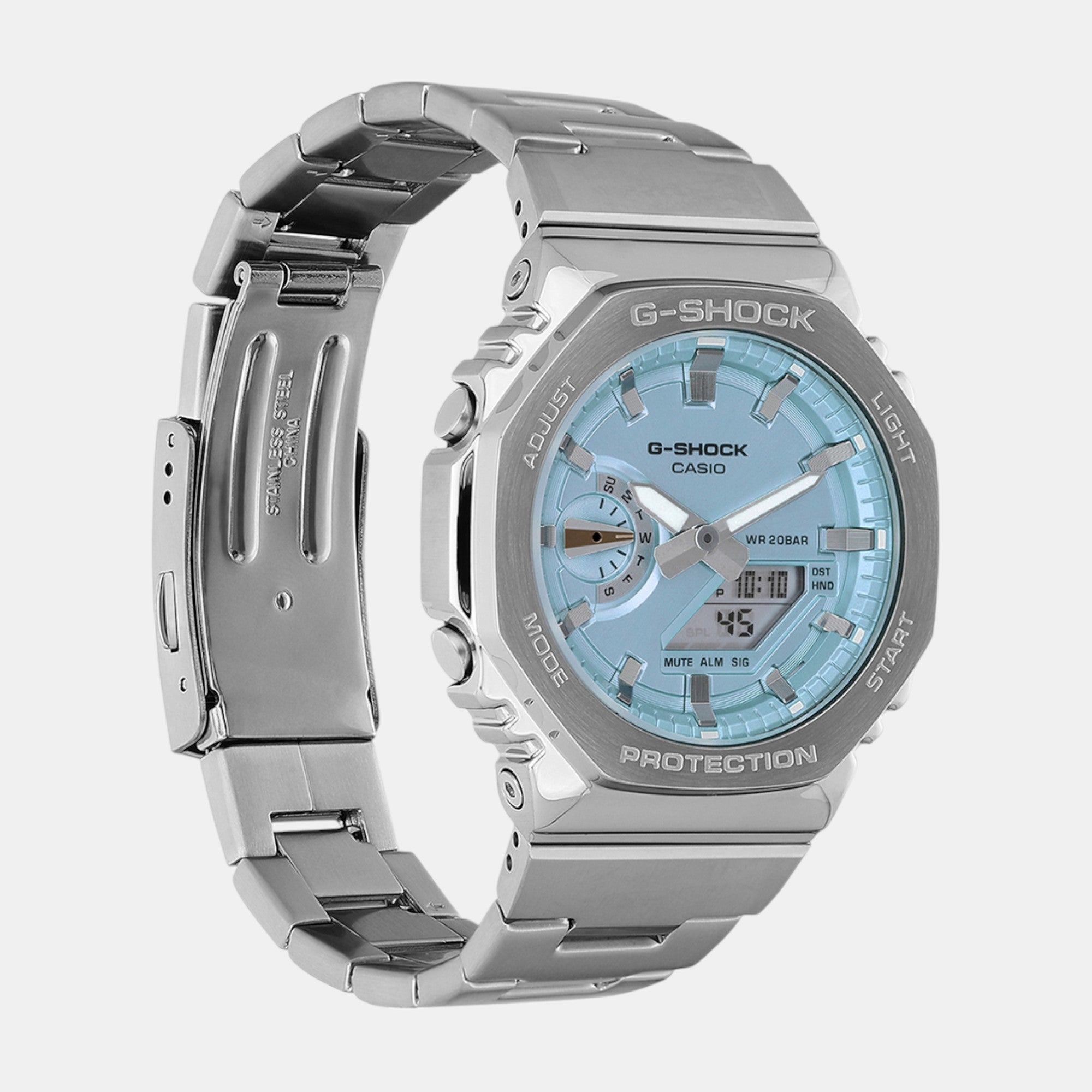 G-Shock Men Quartz Light Blue Dial Analog-Digital Stainless Steel Watch G1613