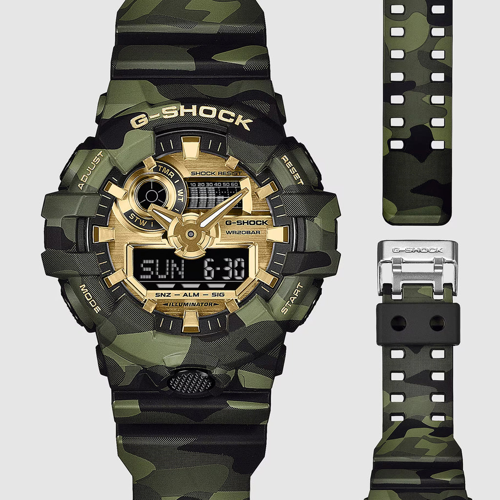 G-shock Ga-700 Series Men Quartz Green Dial Analog Resin Watch G1806