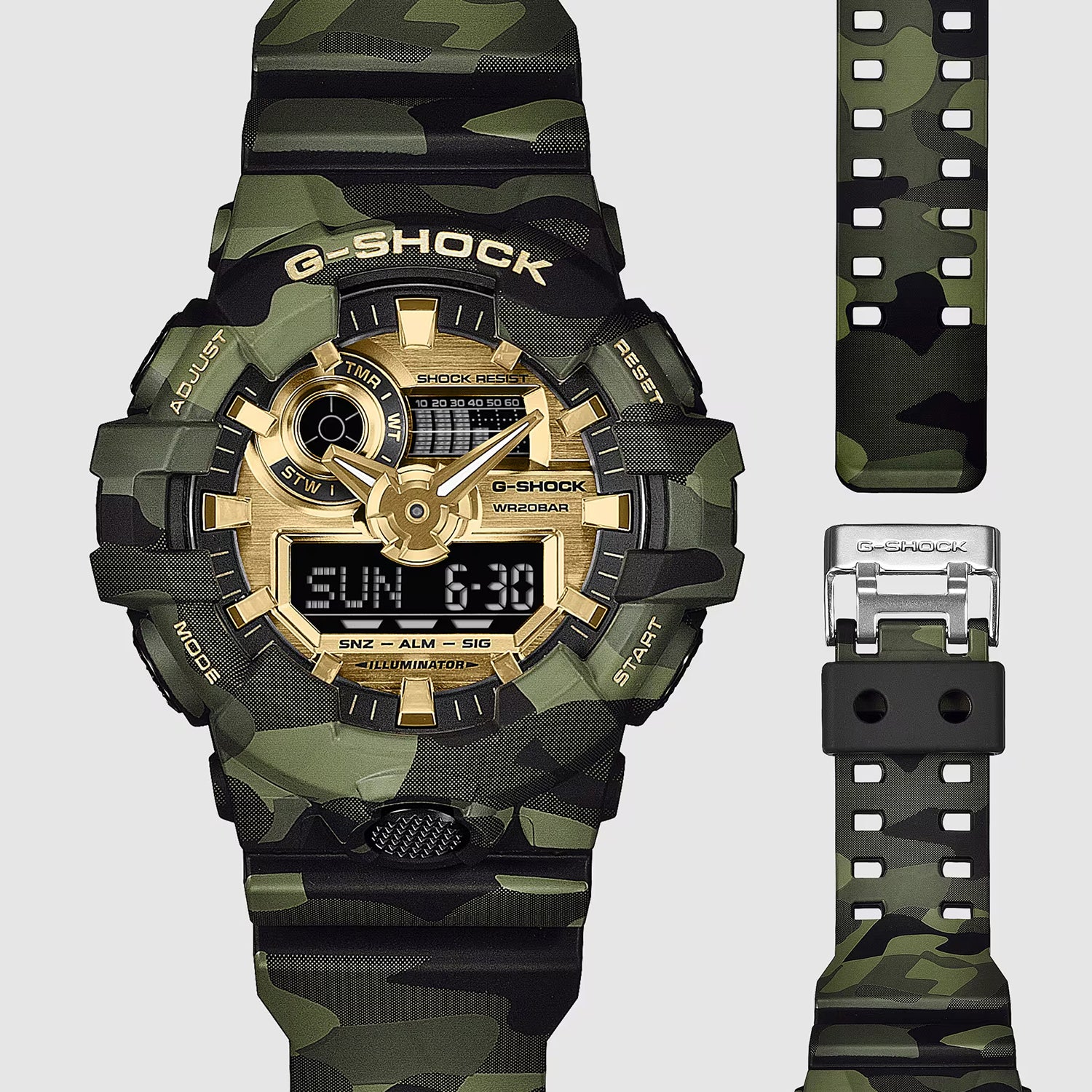 G-shock Ga-700 Series Men Quartz Green Dial Analog Resin Watch G1806