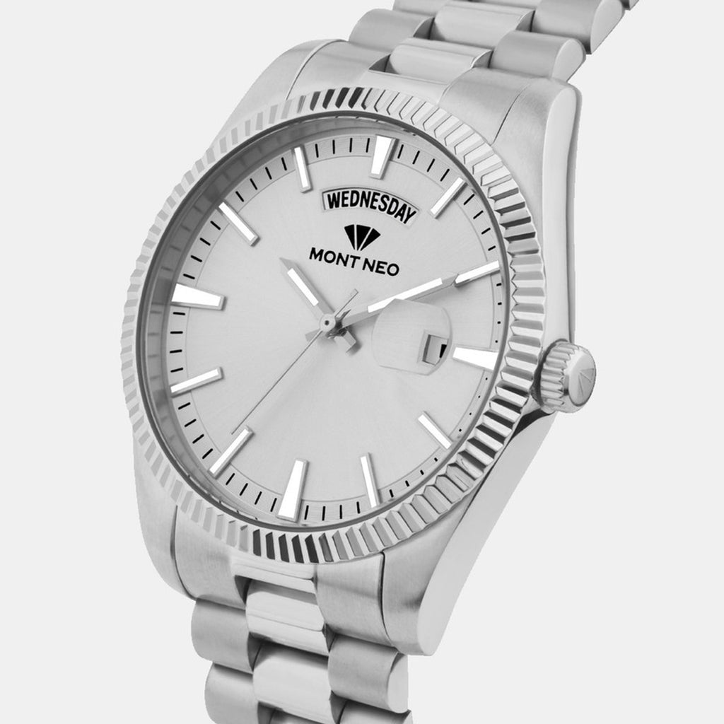 Men Quartz Silver Dial Analog Stainless Steel Watch G3505D-M1103