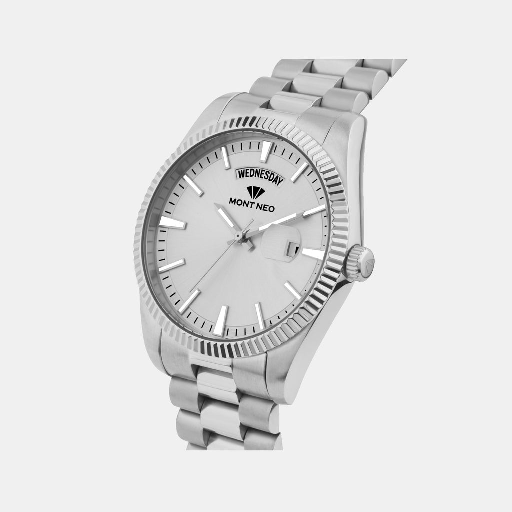 Men Quartz Silver Dial Analog Stainless Steel Watch G3505D-M1103