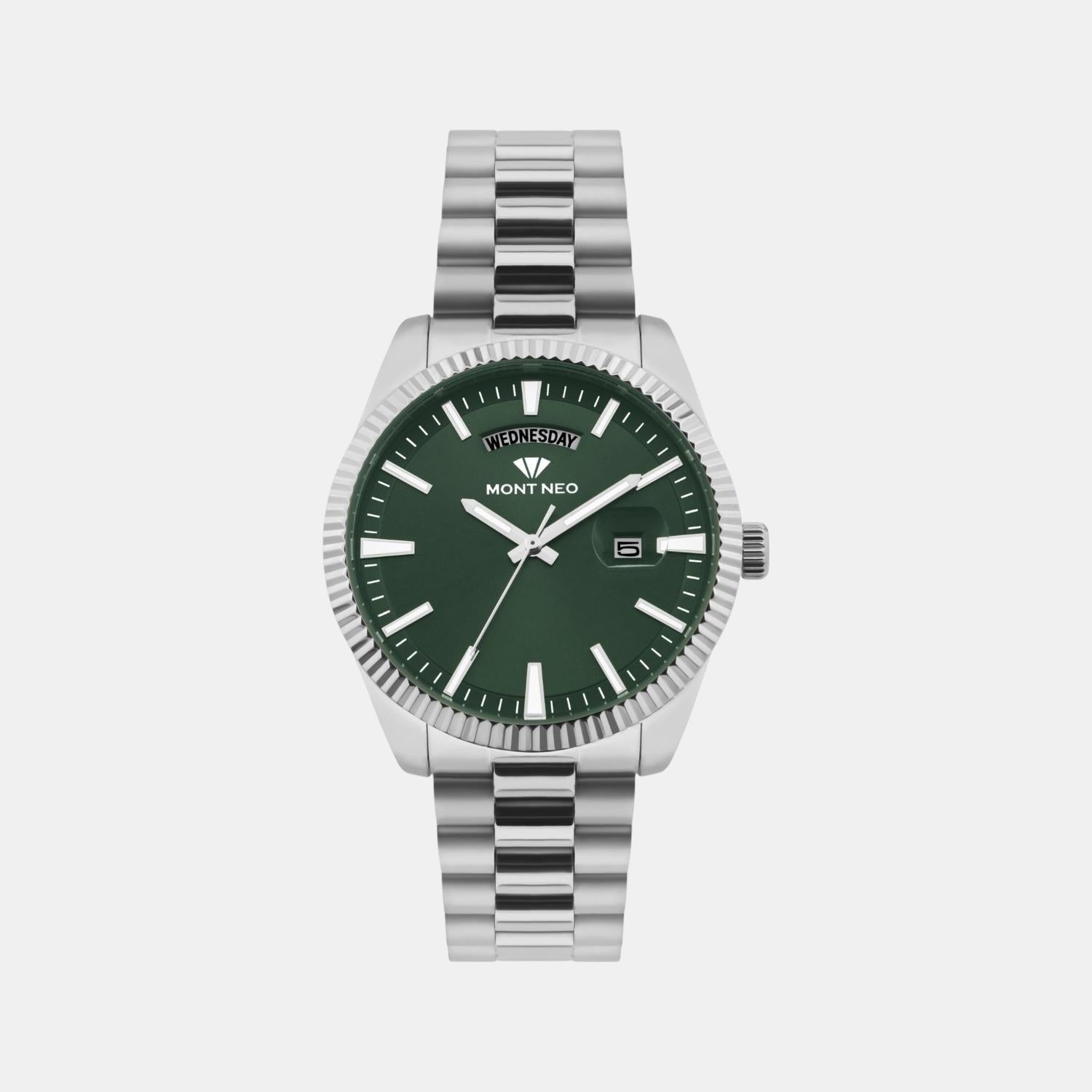 Men Quartz Green Dial Analog Stainless Steel Watch G3505D-M1114