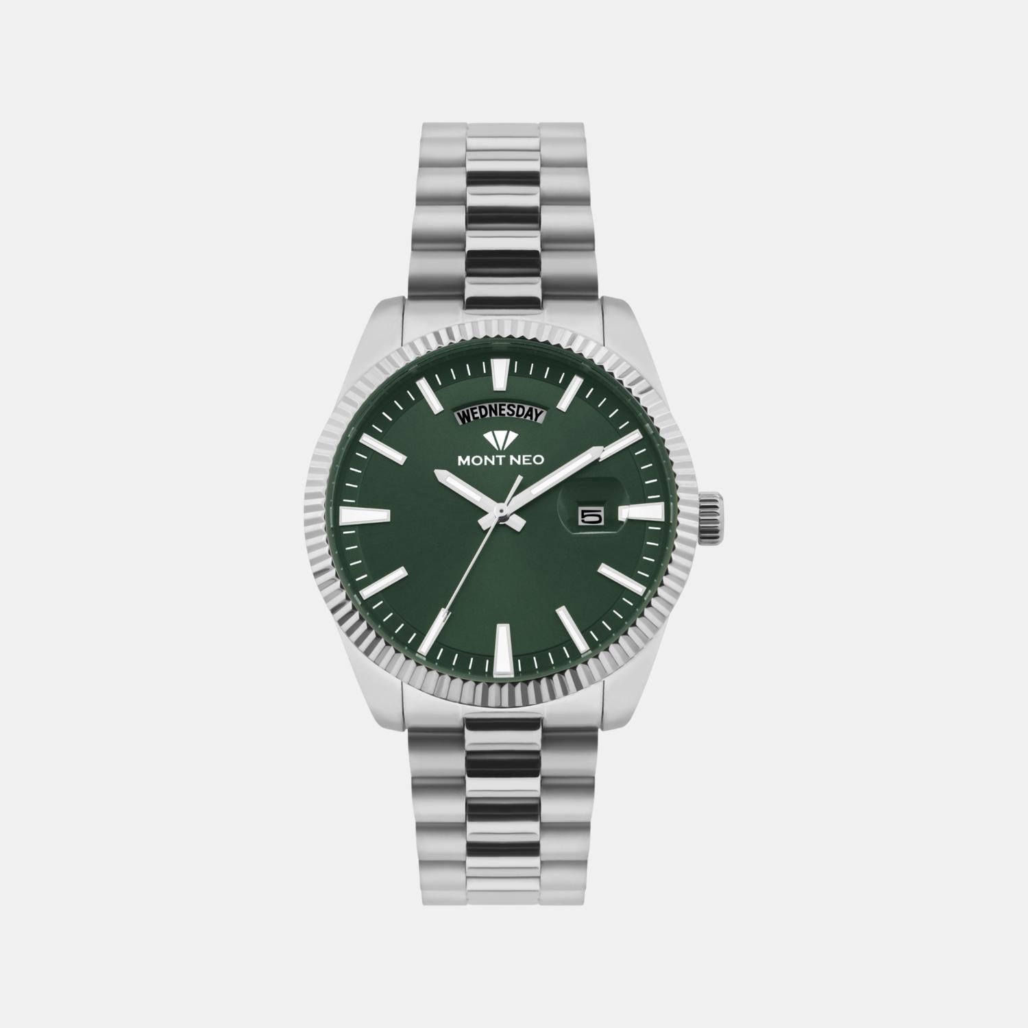 Men Quartz Green Dial Analog Stainless Steel Watch G3505D-M1114