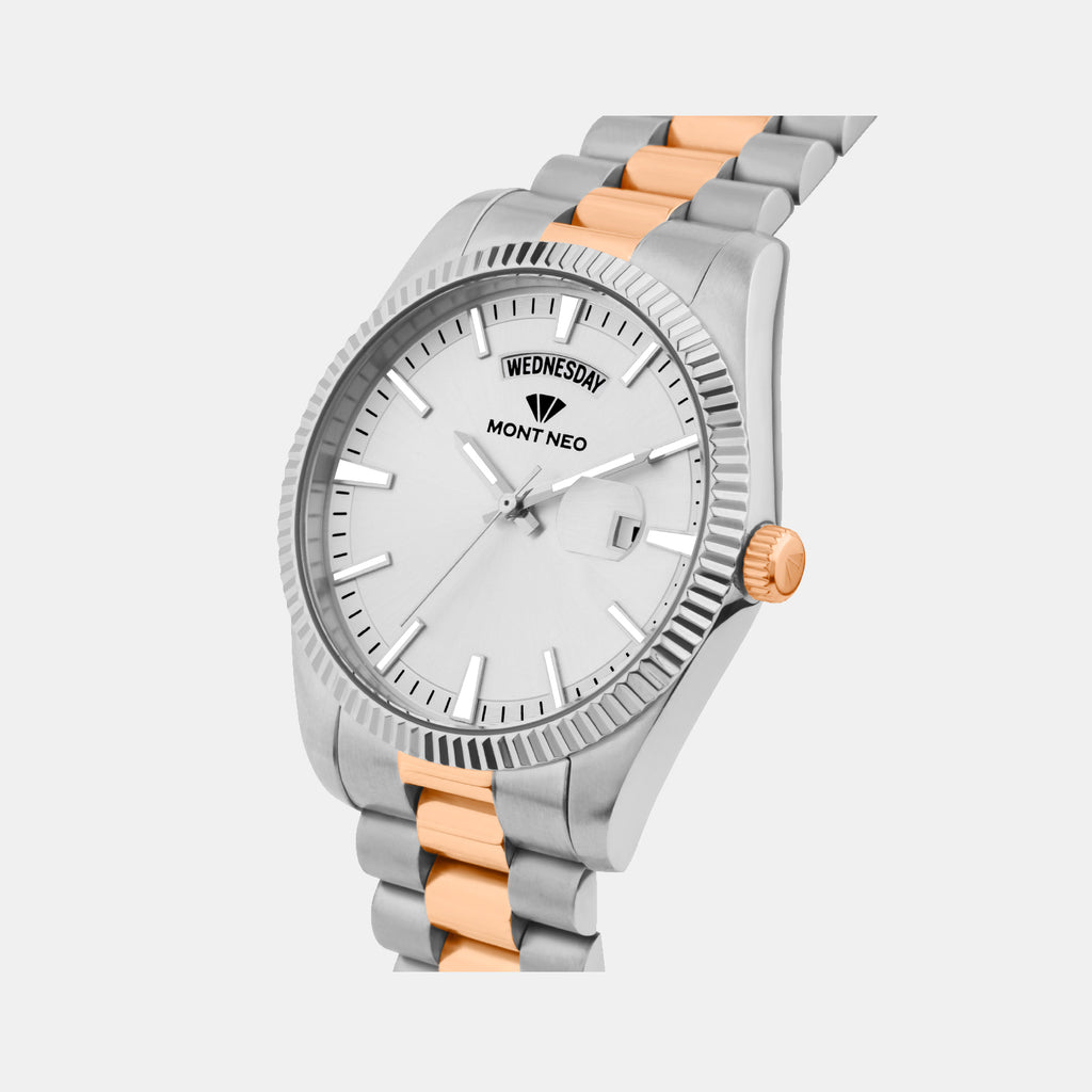 Men Quartz Silver Dial Analog Stainless Steel Watch G3505D-M1303