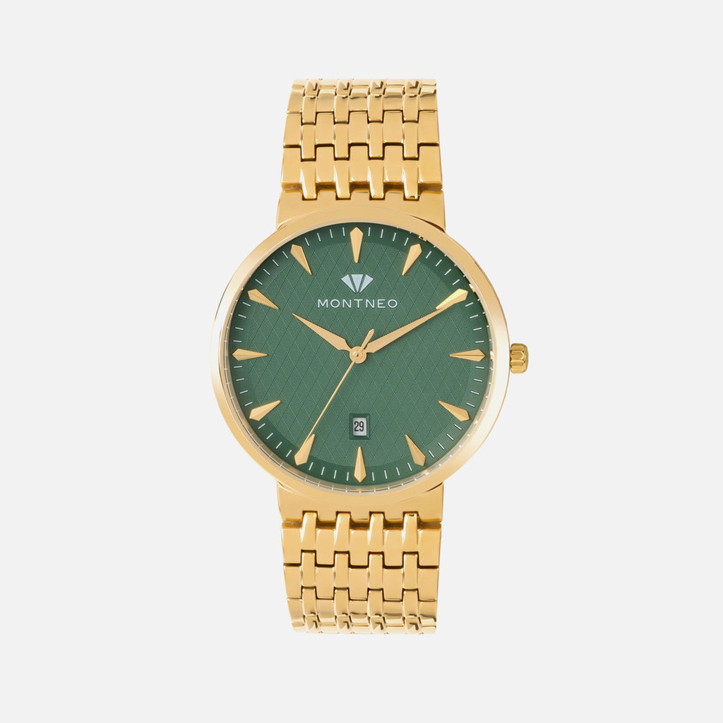 Men Quartz Green Dial Analog Metal Watch G3522T-M2214