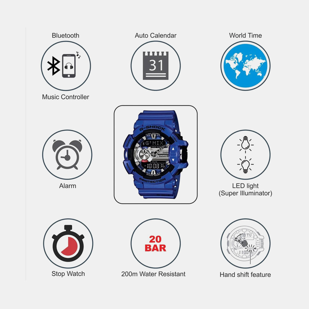 G-Shock Men Quartz Blue Dial Analog-Digital Resin Watch G558