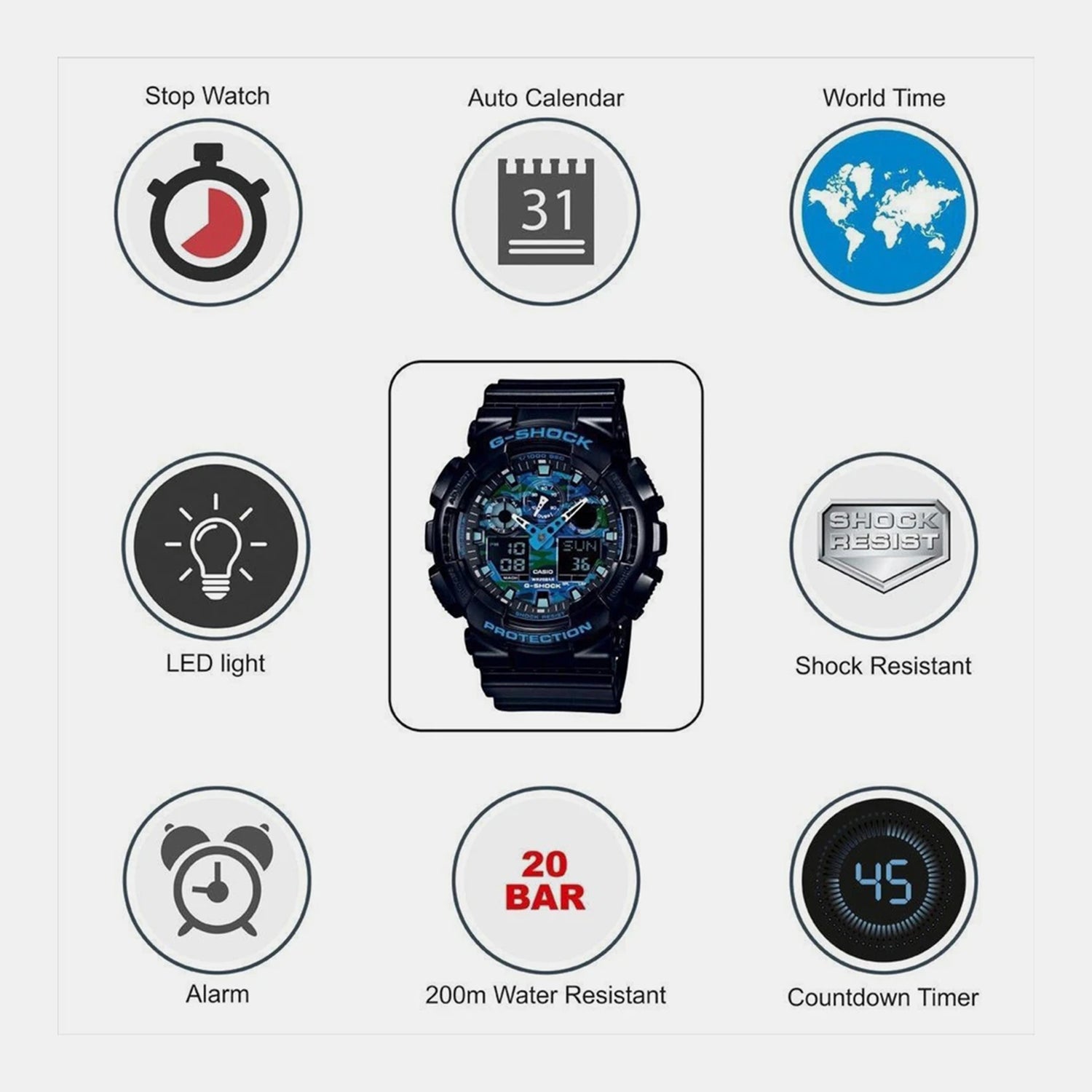 G-Shock Men Quartz Blue Dial Analog-Digital Resin Watch G625