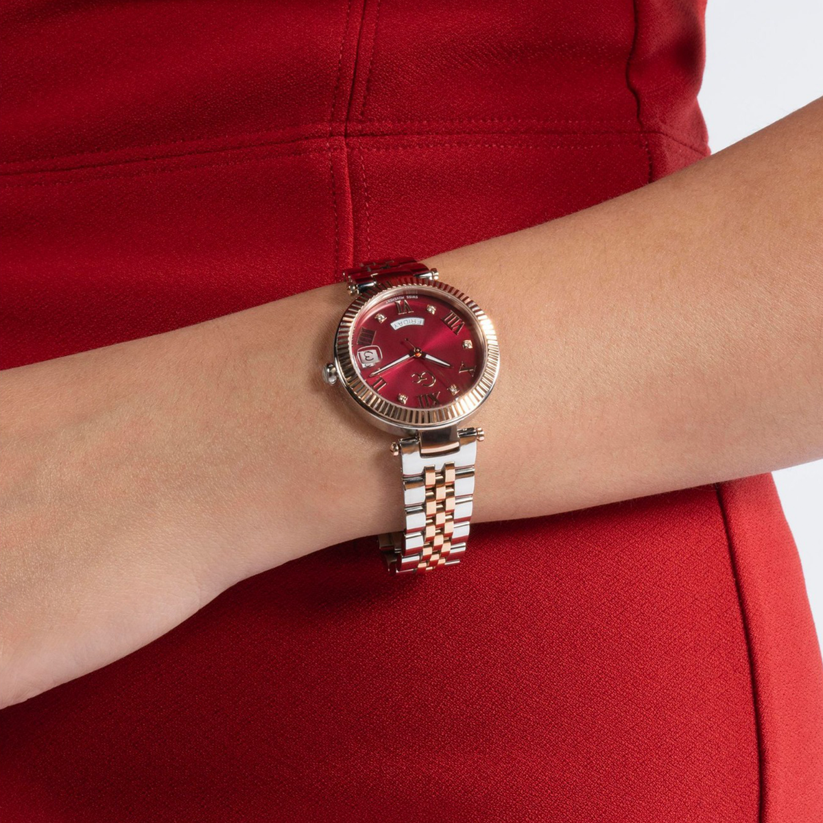 Flair Women Quartz Red Dial Analog Stainless Steel Watch Z01017L3Mf