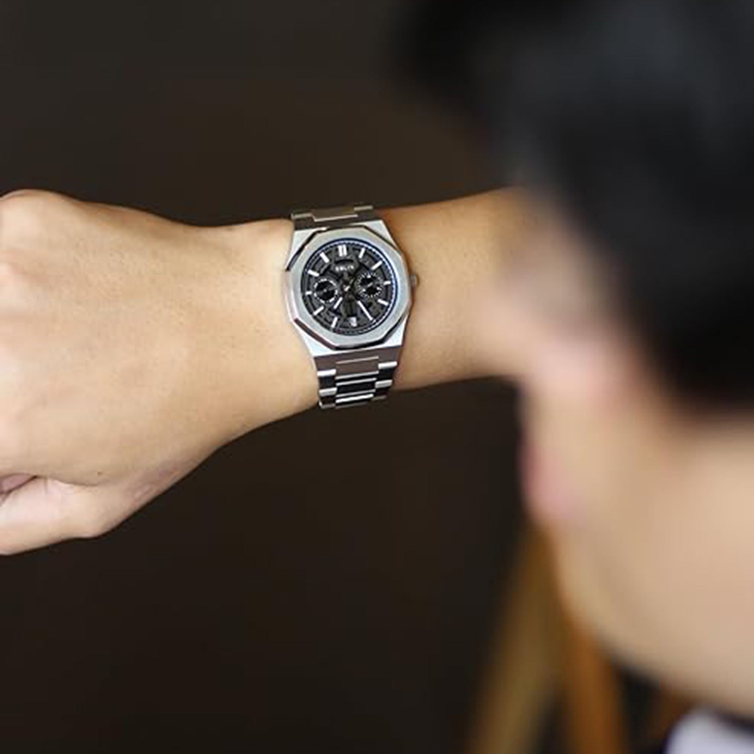 Geome Men Quartz Black Dial Chronograph Stainless Steel Watch GEOME
