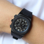 Men Quartz Black Dial Analog Stainless Steel Watch Geome Sport Stealth-rubber