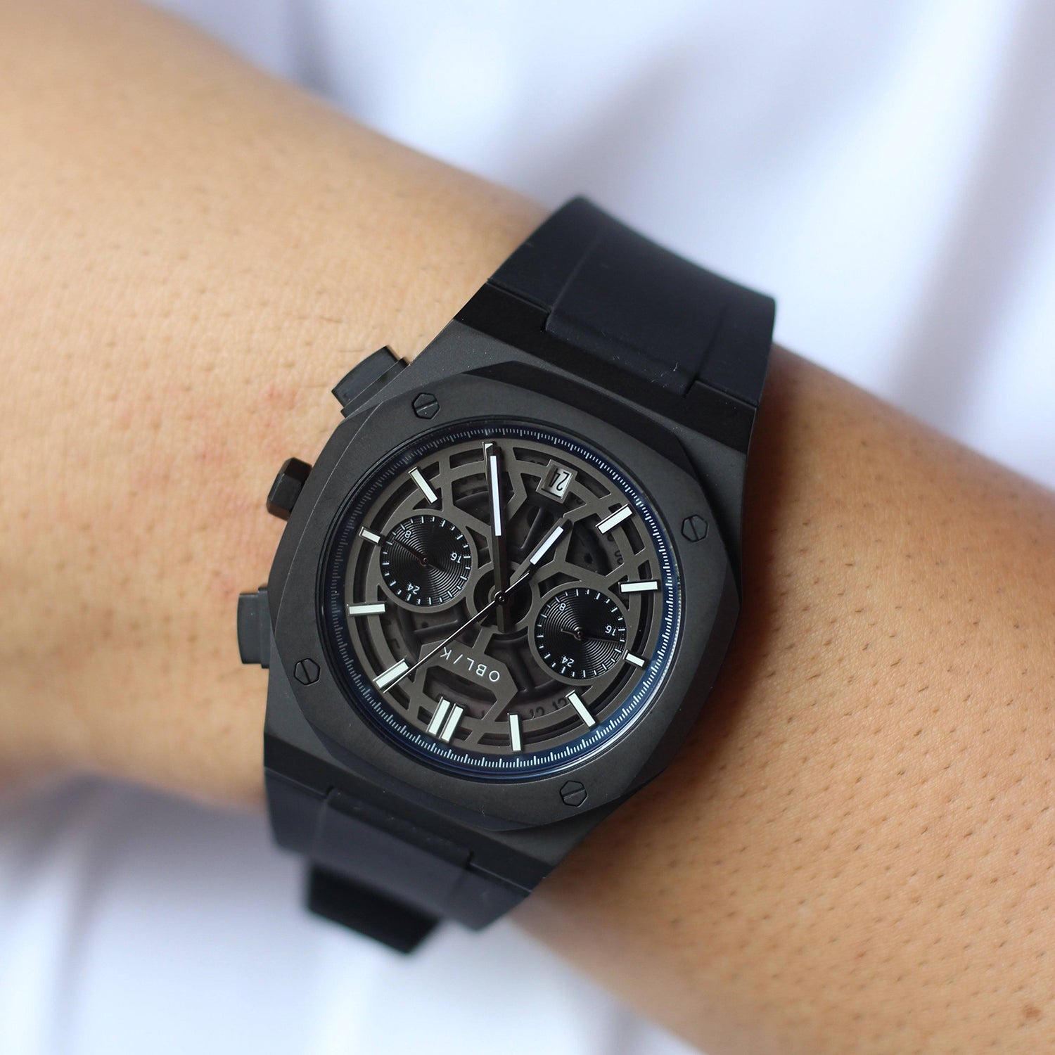 Men Quartz Black Dial Analog Stainless Steel Watch Geome Sport Stealth-rubber