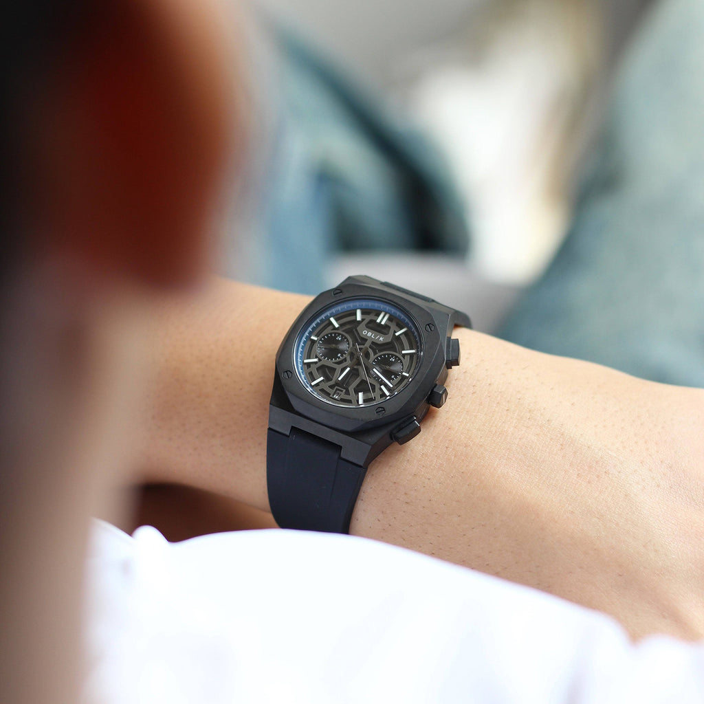 Men Quartz Black Dial Analog Stainless Steel Watch Geome Sport Stealth-rubber