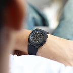 Men Quartz Black Dial Analog Stainless Steel Watch Geome Sport Stealth-rubber
