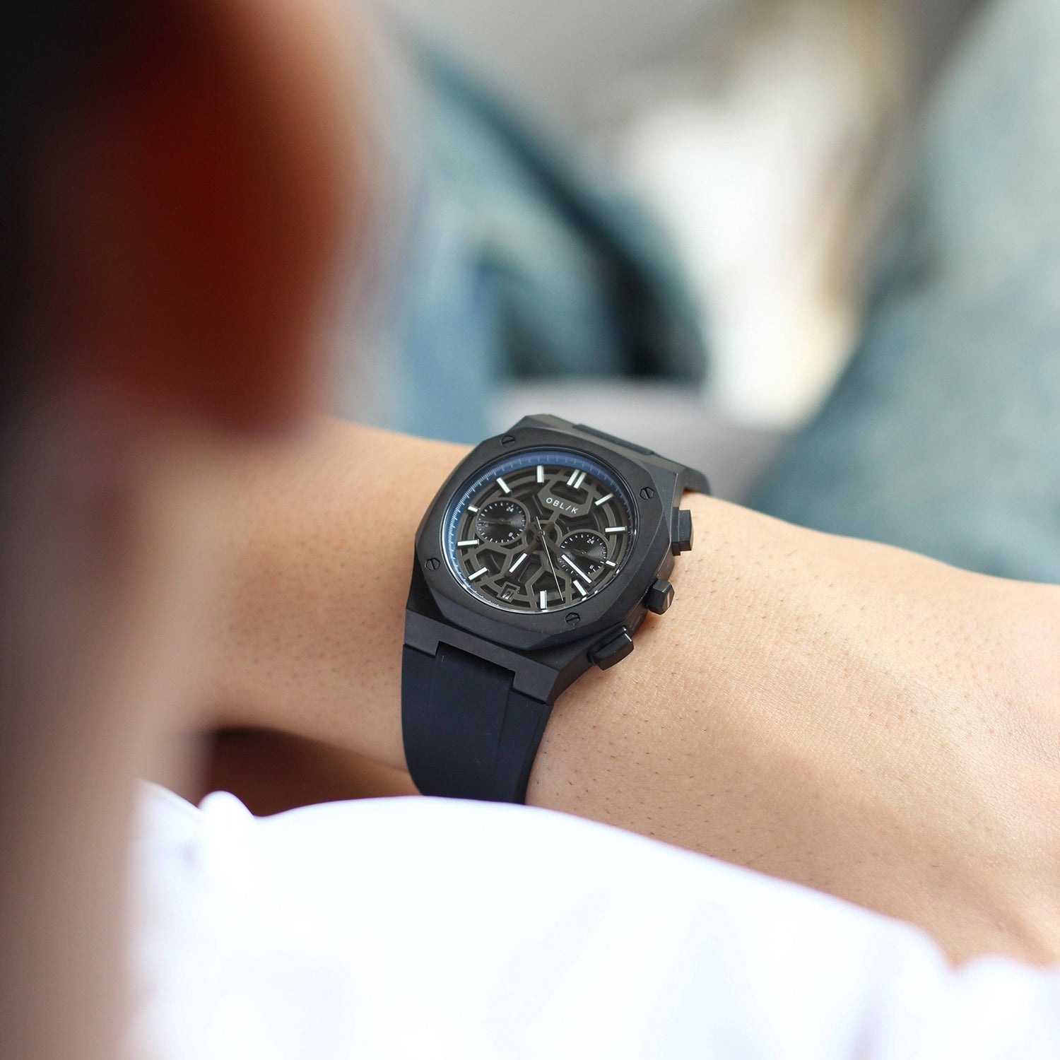 Men Quartz Black Dial Analog Stainless Steel Watch Geome Sport Stealth-rubber