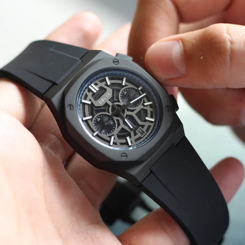 Men Quartz Black Dial Analog Stainless Steel Watch Geome Sport Stealth-rubber