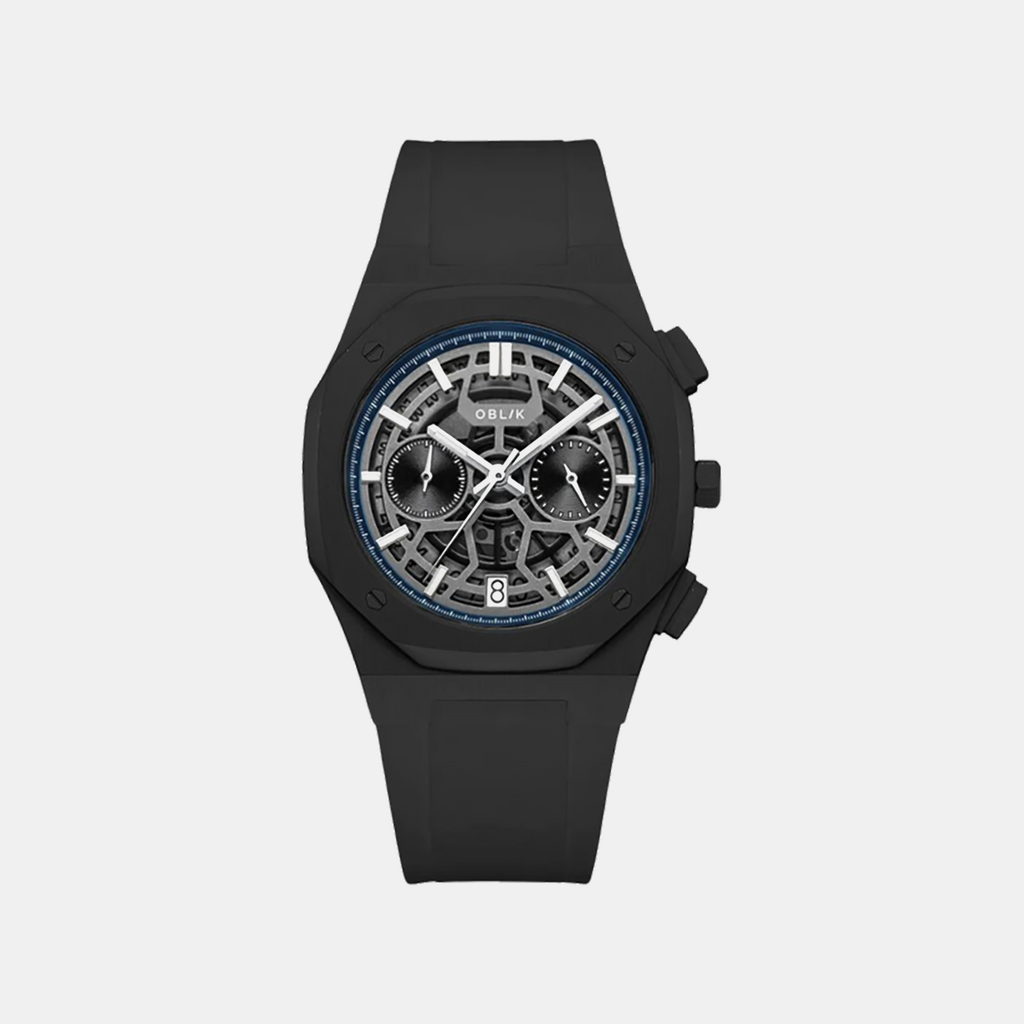 Men Quartz Black Dial Analog Stainless Steel Watch Geome Sport Stealth-rubber