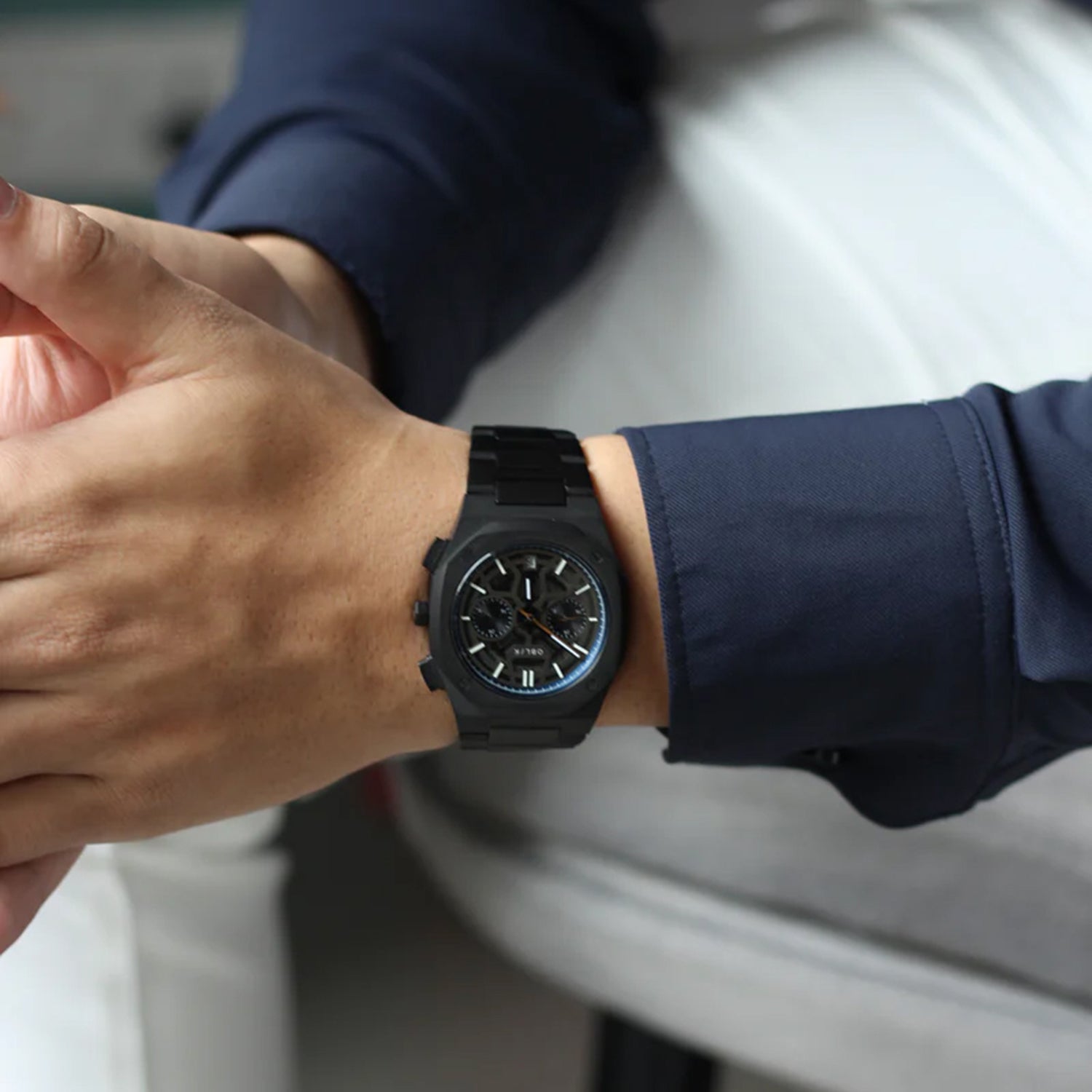 Men Quartz Black Dial Analog Stainless Steel Geome Sport Stealth Watch