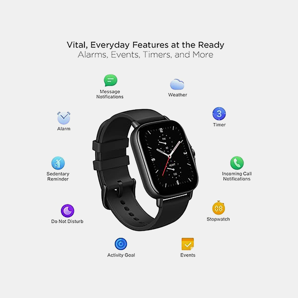 Unisex Processor Black Dial Amoled Silicone Watch GTS 2E OBSIDIAN BLACK