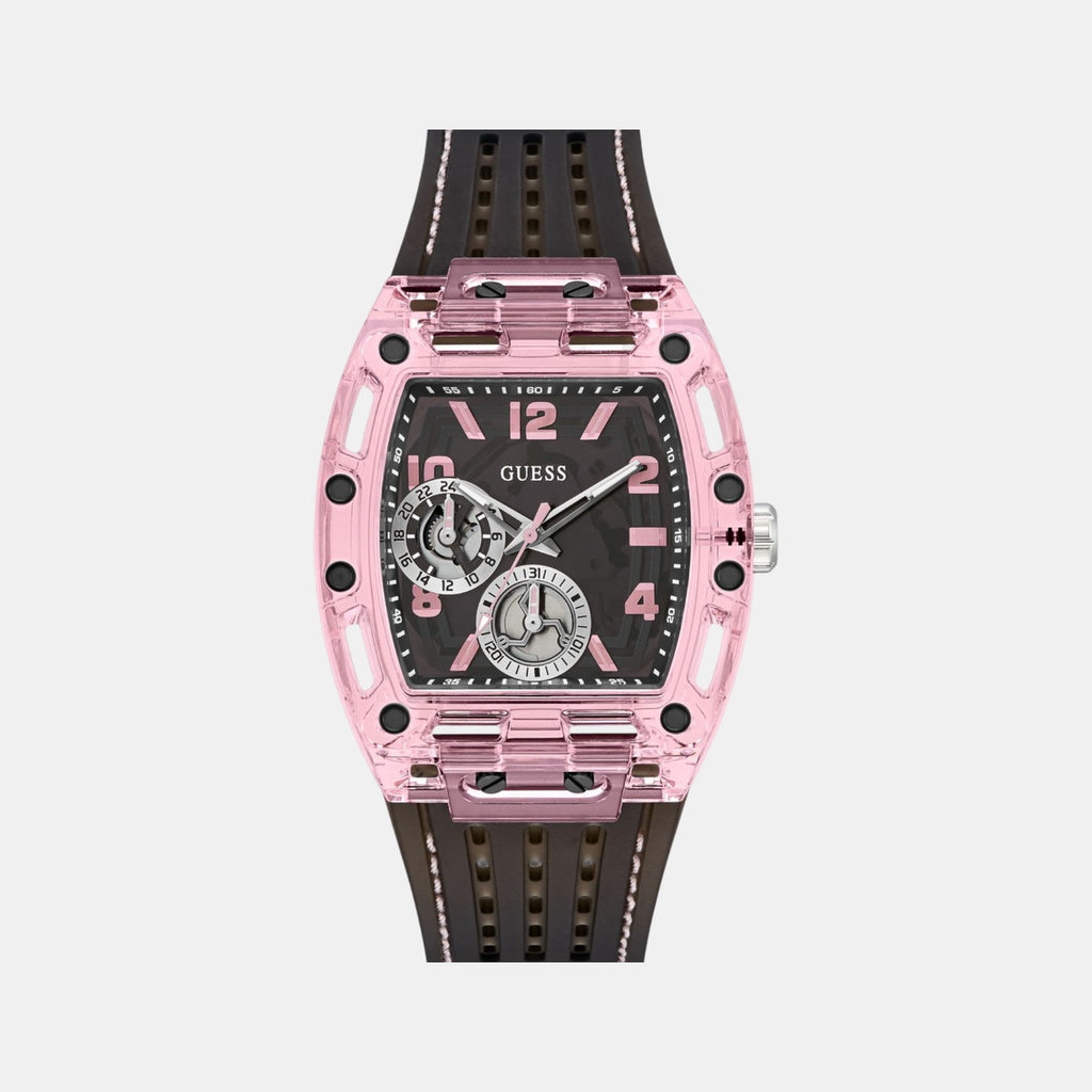 Sporting Pink Men Quartz Black Dial Multi-Function Silicone Watch GW0032G3