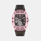Sporting Pink Men Quartz Black Dial Multi-Function Silicone Watch GW0032G3
