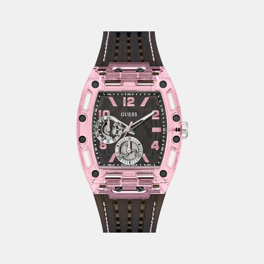 Sporting Pink Men Quartz Black Dial Multi-Function Silicone Watch GW0032G3