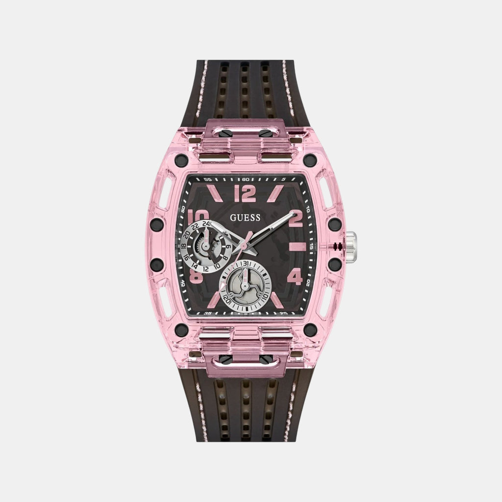 Sporting Pink Men Quartz Black Dial Multi-Function Silicone Watch GW0032G3