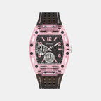 Sporting Pink Men Quartz Black Dial Multi-Function Silicone Watch GW0032G3