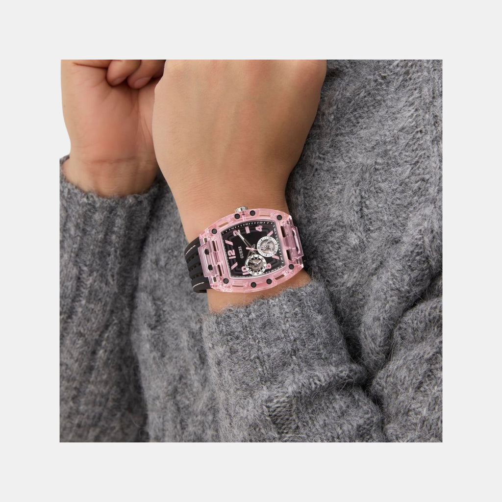 Sporting Pink Men Quartz Black Dial Multi-Function Silicone Watch GW0032G3