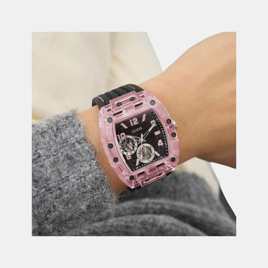 Sporting Pink Men Quartz Black Dial Multi-Function Silicone Watch GW0032G3