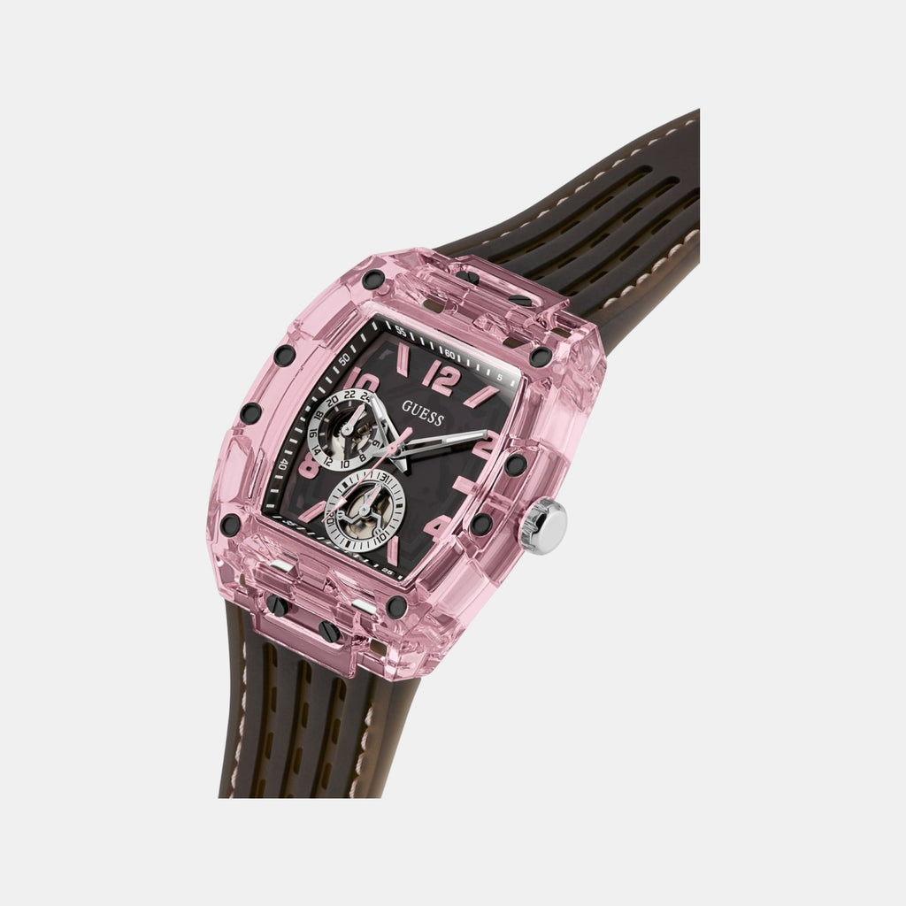 Sporting Pink Men Quartz Black Dial Multi-Function Silicone Watch GW0032G3