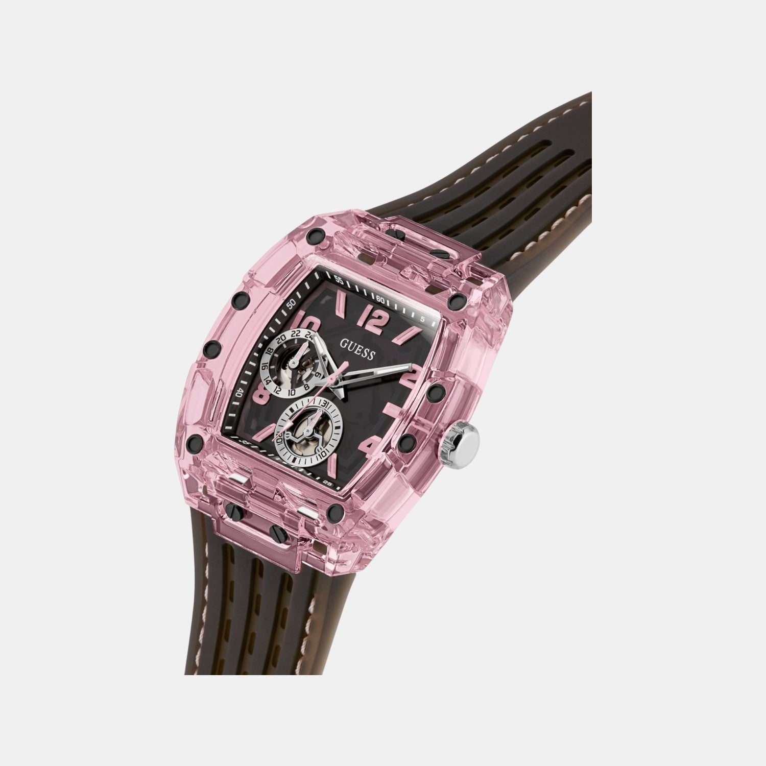 Sporting Pink Men Quartz Black Dial Multi-Function Silicone Watch GW0032G3