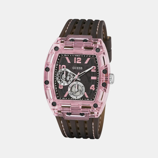 Sporting Pink Men Quartz Black Dial Multi-Function Silicone Watch GW0032G3