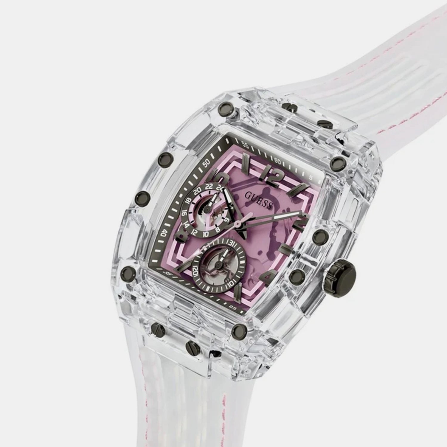 Men Quartz Pink Dial Multi-Function Silicone Watch GW0032G4