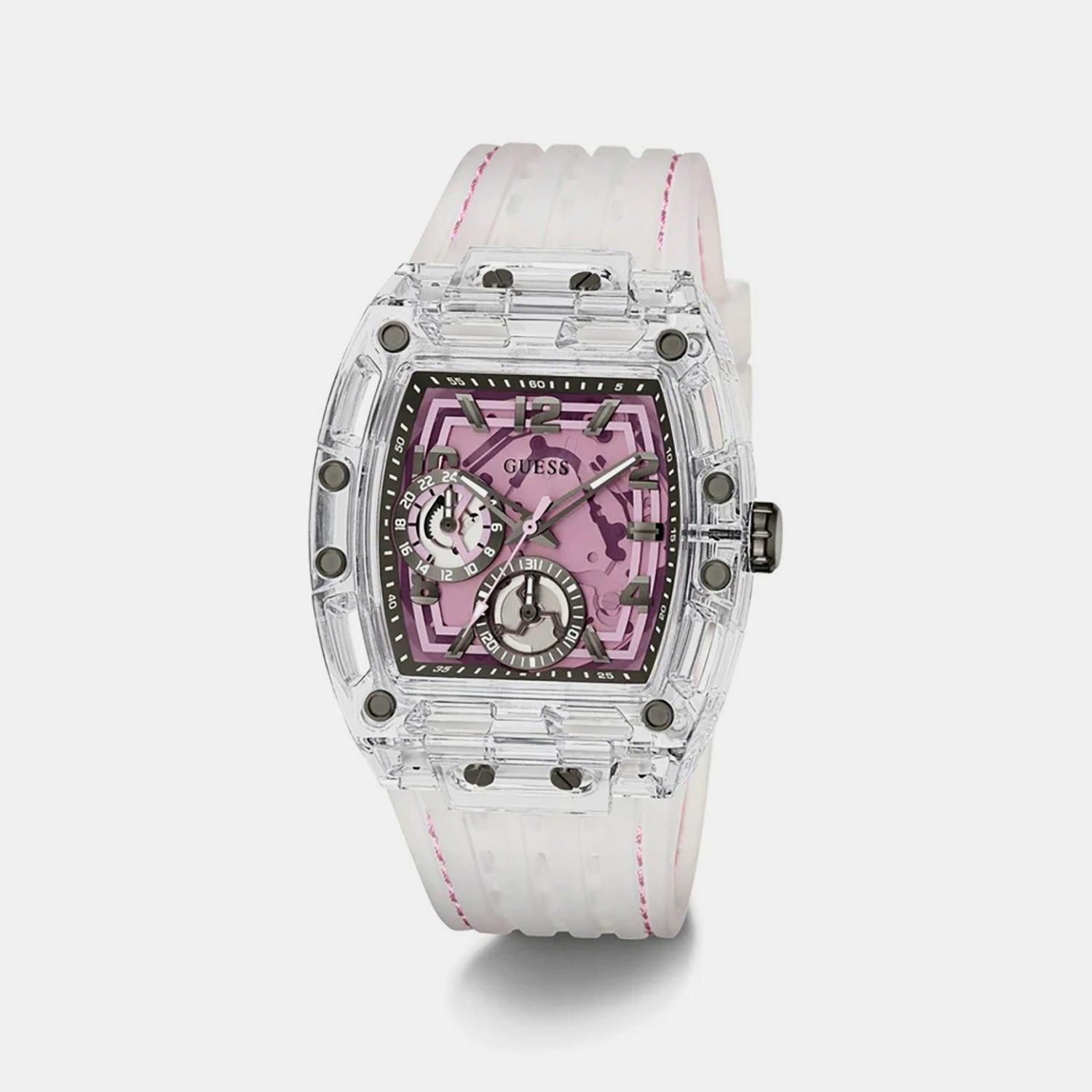 Men Quartz Pink Dial Multi-Function Silicone Watch GW0032G4