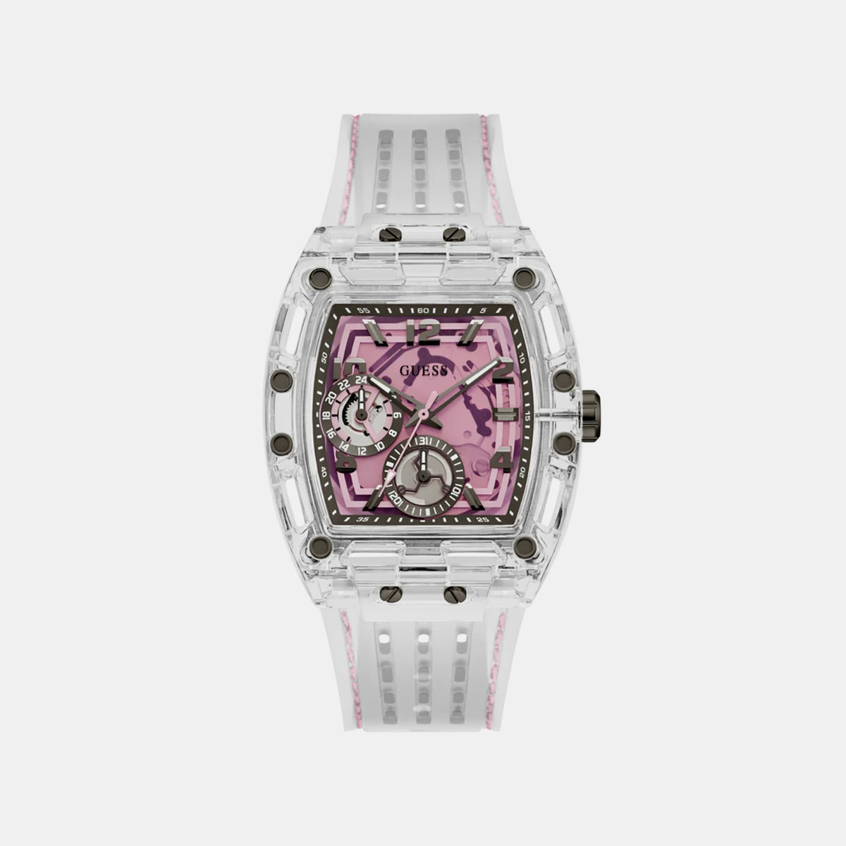 Men Quartz Pink Dial Multi-Function Silicone Watch GW0032G4