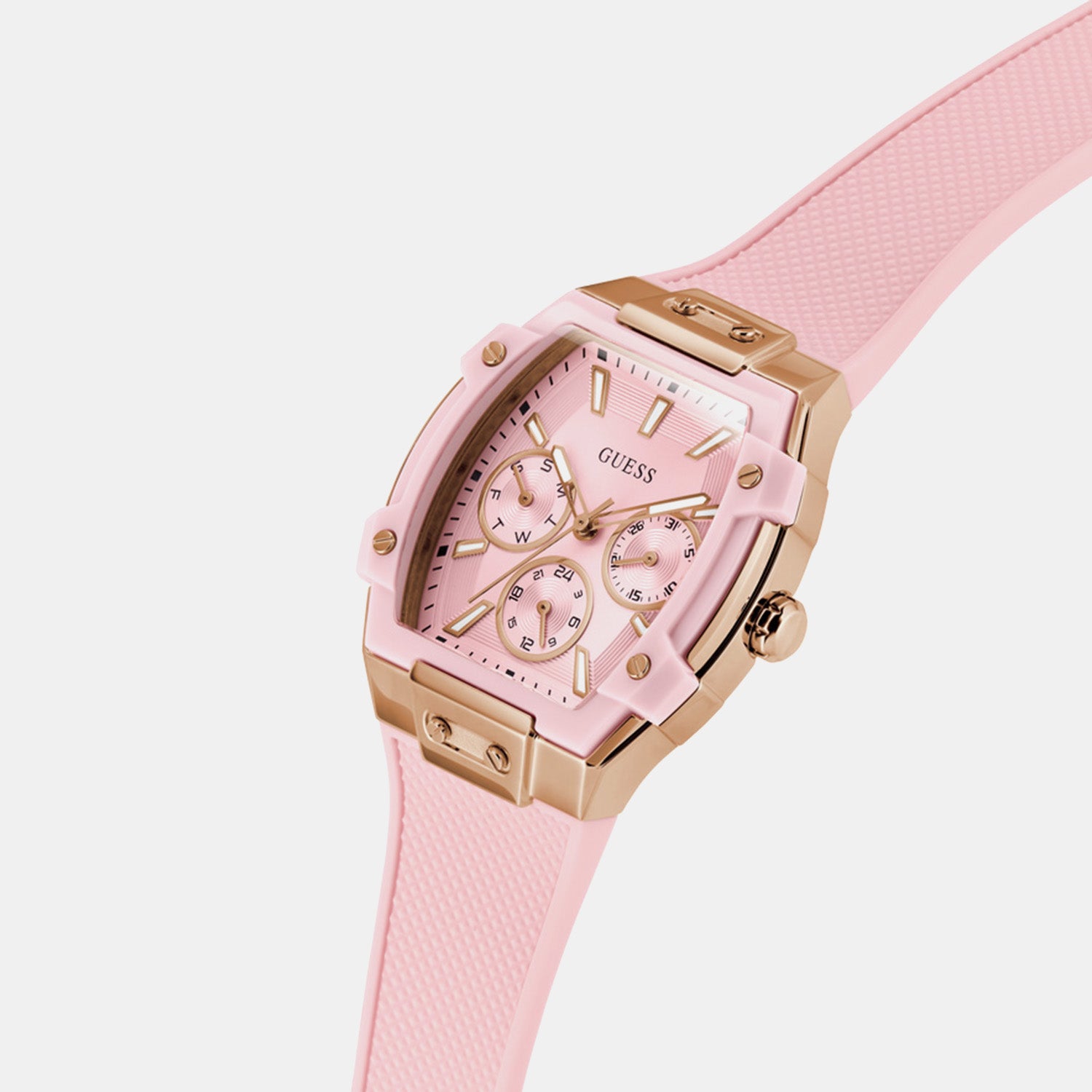 Women Quartz Pink Dial Multi-Function Silicone Watch GW0032L7