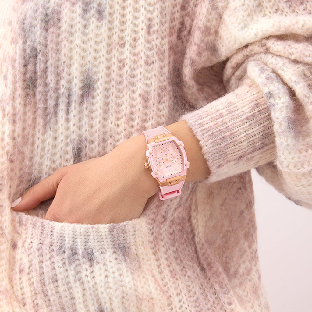 Women Quartz Pink Dial Multi-Function Silicone Watch GW0032L7