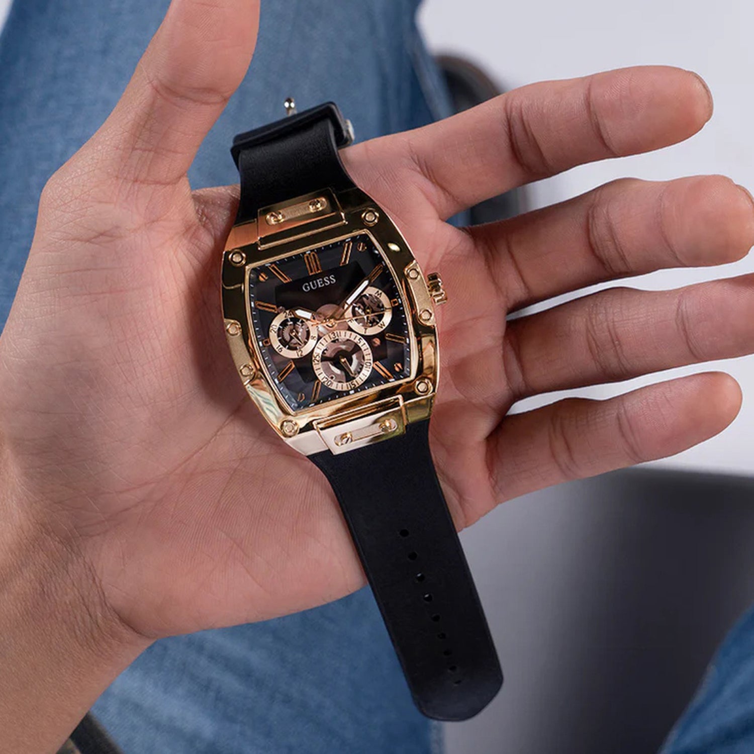 Phoenix Men Quartz Black Dial Multi-Function Leather Watch GW0202G1