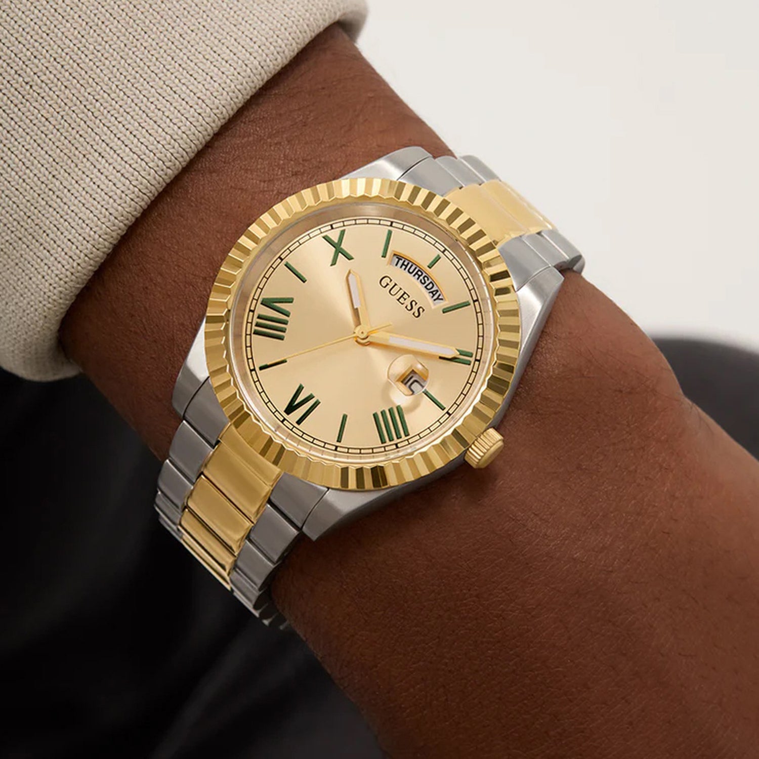 Guess Dress Men Quartz Champagne Dial Analog Stainless Steel Watch GW0265G14