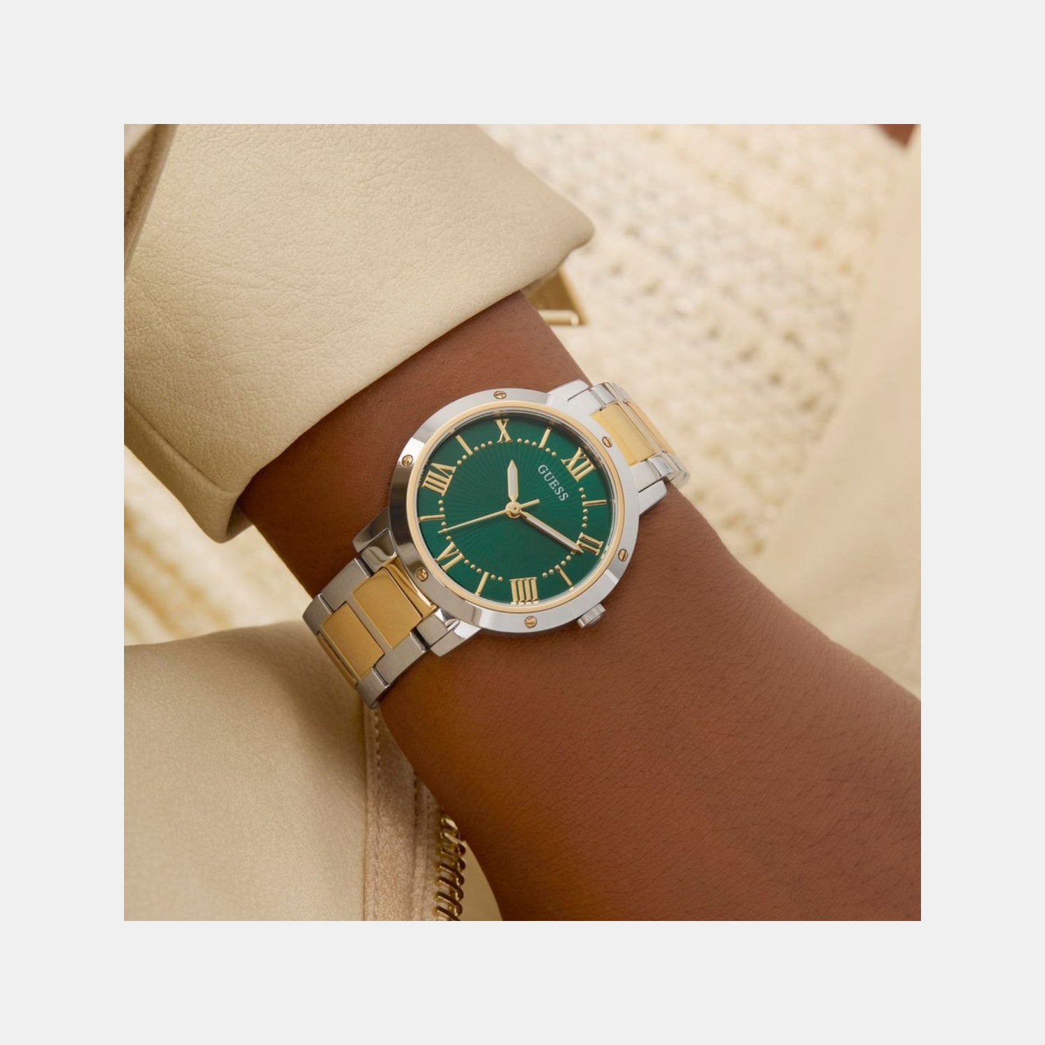 Dress Women Quartz Green Dial Analog Recycled Steel Watch GW0404L5