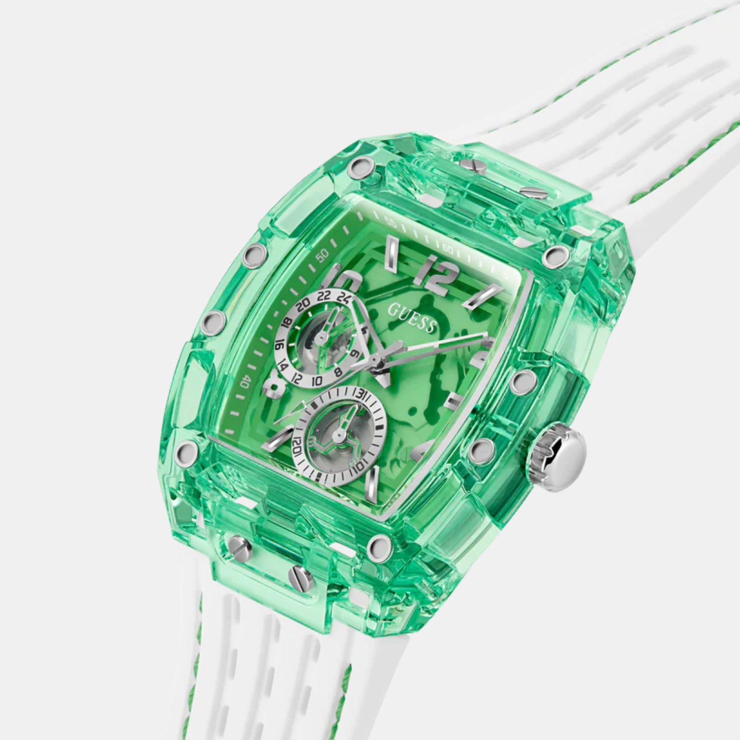 Trend Men Quartz Green Dial Multi-Function Silicone Watch GW0499G10
