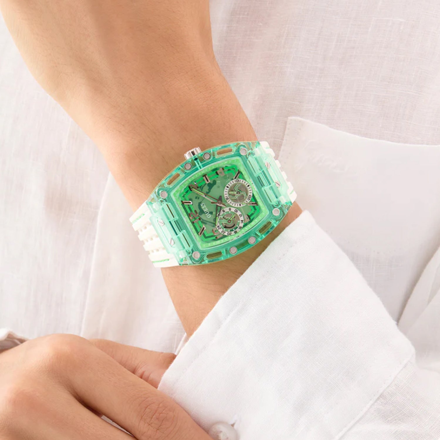 Trend Men Quartz Green Dial Multi-Function Silicone Watch GW0499G10