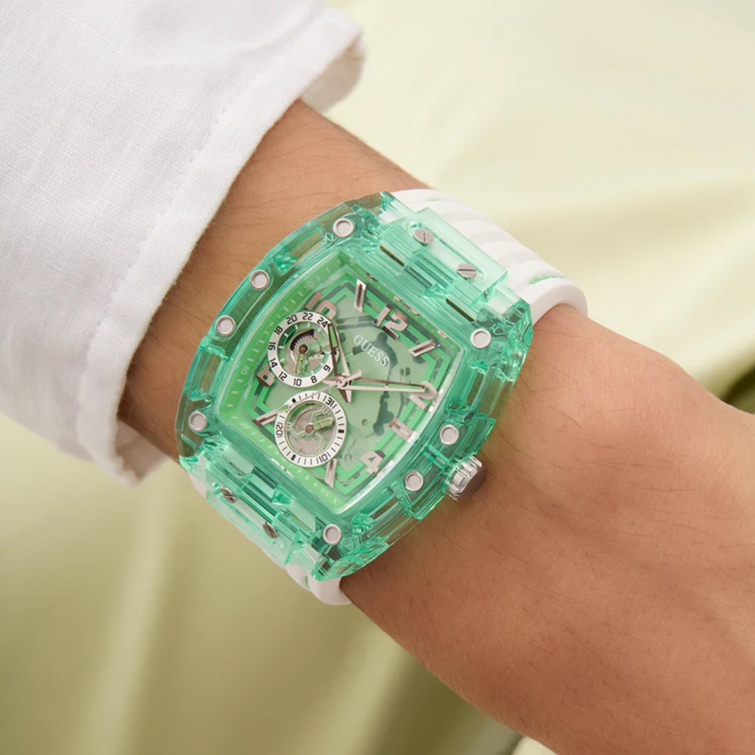 Trend Men Quartz Green Dial Multi-Function Silicone Watch GW0499G10