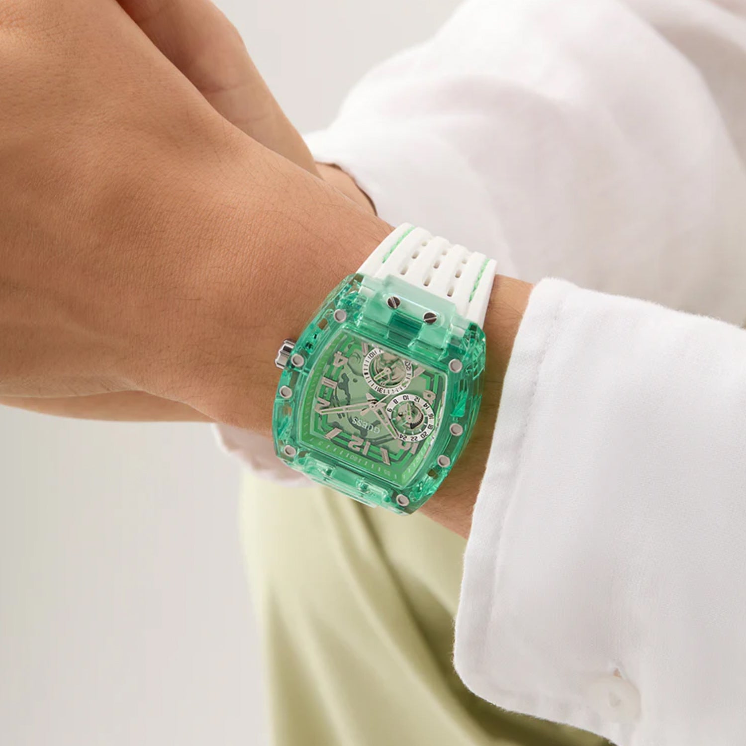 Trend Men Quartz Green Dial Multi-Function Silicone Watch GW0499G10