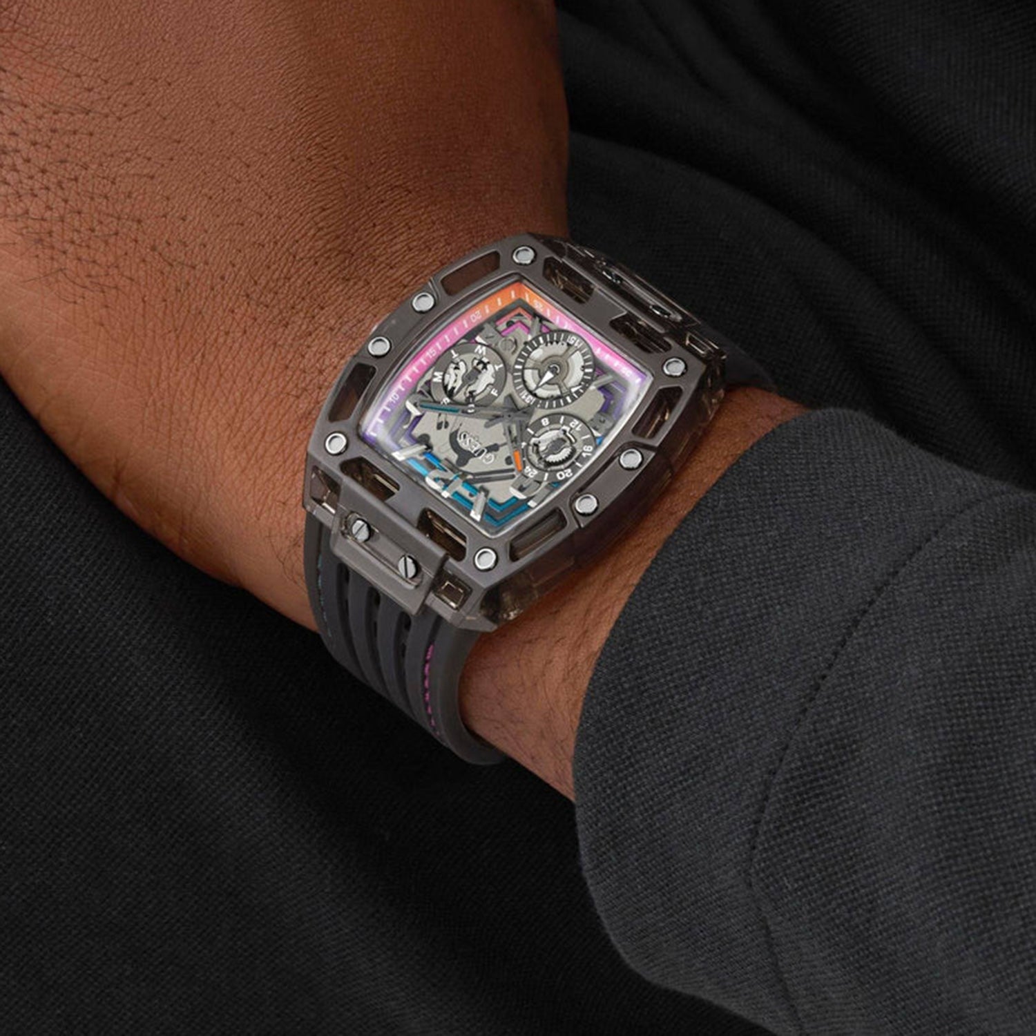 Men Quartz Black Dial Multi-function Silicone Watch GW0499G14