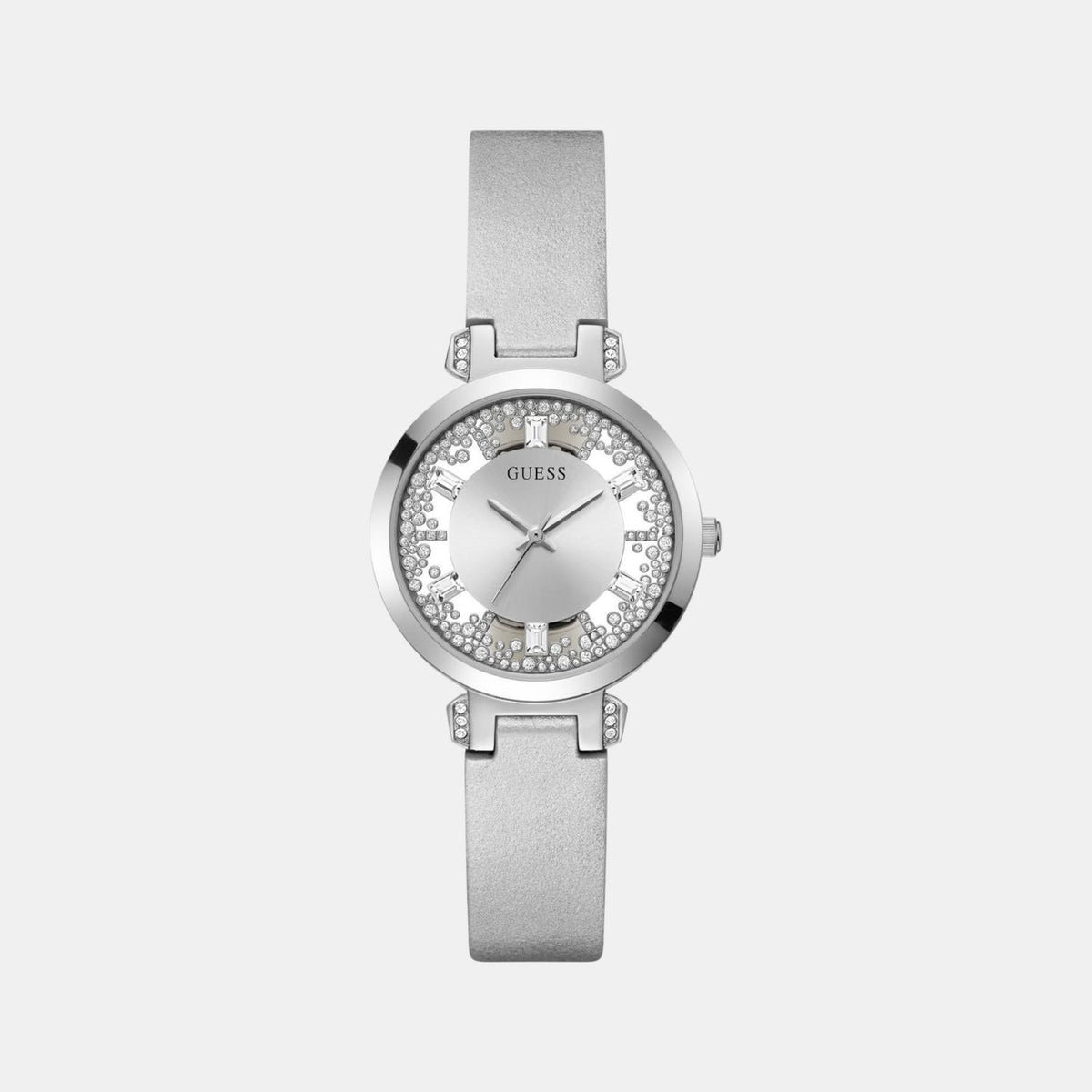 Gd Crystal Clear Women Quartz Silver Dial Analog Leather Watch Gw0535L3