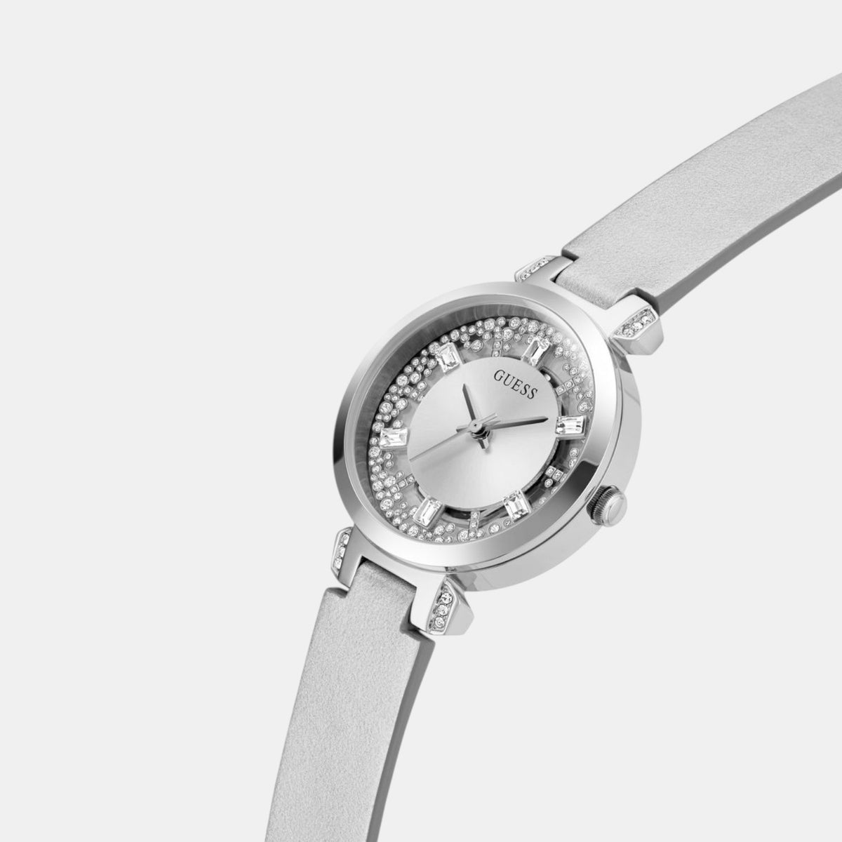 Gd Crystal Clear Women Quartz Silver Dial Analog Leather Watch Gw0535L3