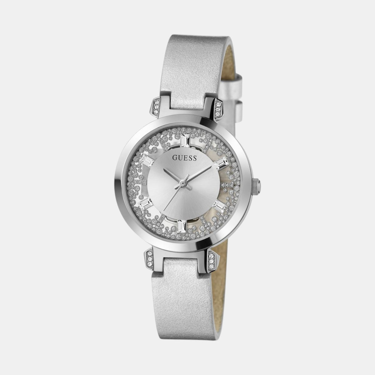 Gd Crystal Clear Women Quartz Silver Dial Analog Leather Watch Gw0535L3